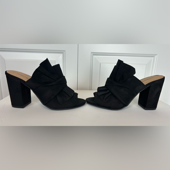 CHRISTIAN SIRIANO Black Faux Suede High Heel Mules Shoes - Picture 7 of 11